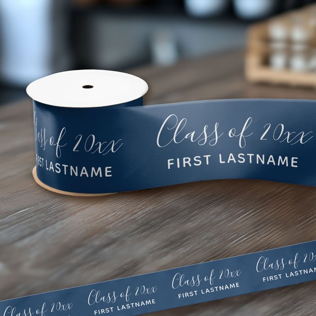 Class of Year and Name - Navy Blue Can Change Satin Ribbon (Custom Graduation Ribbon)