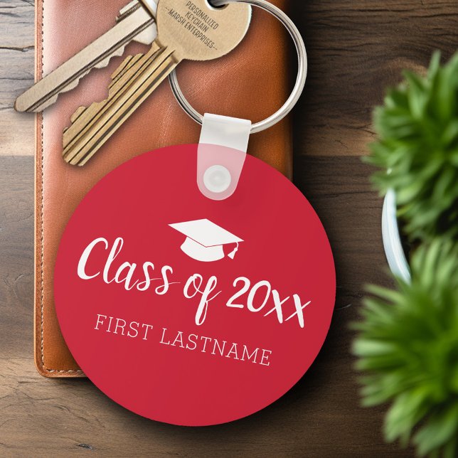 Class of Year and Name - Red Can Change Colour Key Ring (Personalized Keychain - Graduation Party Favor)