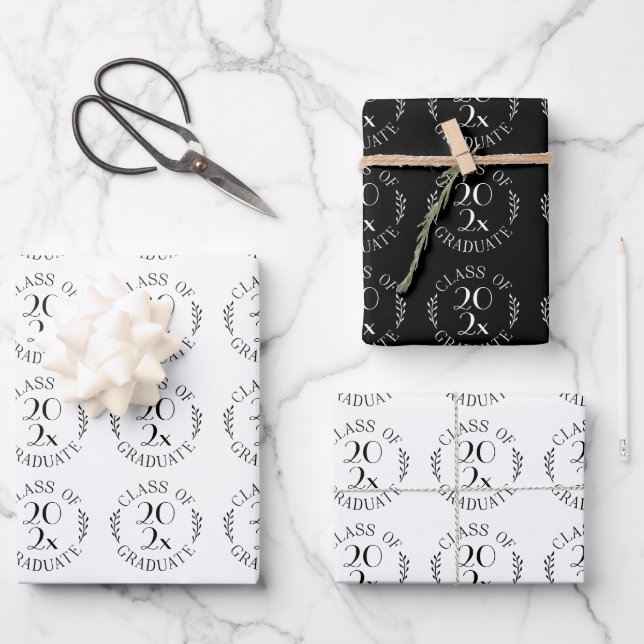 Class of Year Graduate Black White Typography Wrapping Paper Sheet (Front)