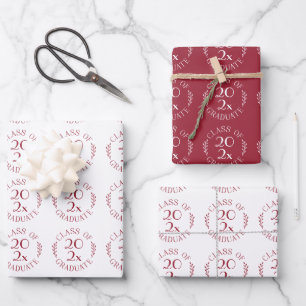 Class of Year Graduate Burgundy White Typography Wrapping Paper Sheet