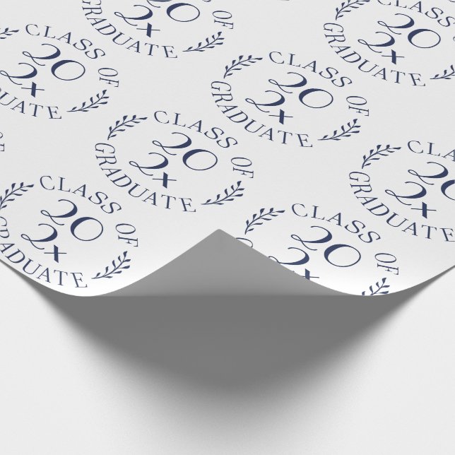 Class of Year Graduate Chic Navy White Typography Wrapping Paper (Corner)