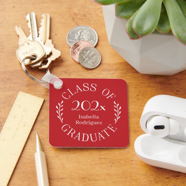 Class of Year Graduate Name Typography Red Key Ring (Desk)