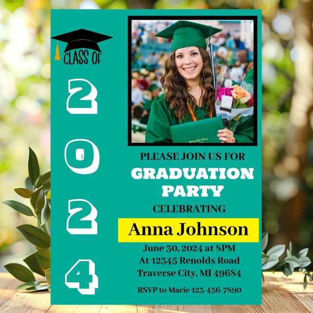 Class of Year Green Graduation Party Invitation (Creator Uploaded)