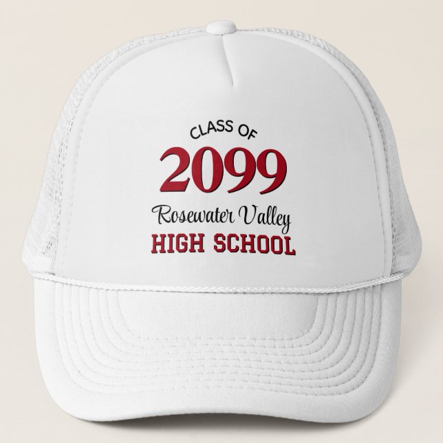 Class of Year School Colours Red Black Trucker Hat (Front)