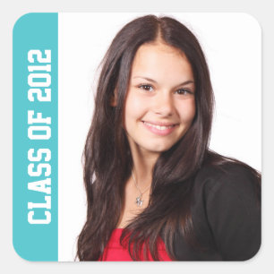 Class photo school year graduation memento teal square sticker
