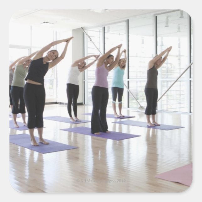 class practicing yoga with instructor in a 2 square sticker (Front)