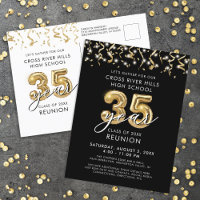 Class Reunion 35 Year Black Gold Balloons Invite