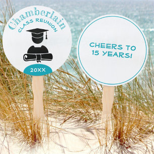 Class Reunion Baby Blue White Custom Hand Fan