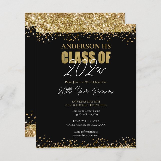 Class Reunion Black and Gold Glitter (Front/Back)