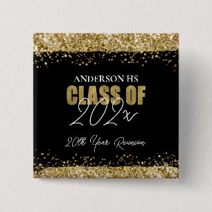 Class Reunion Black and Gold Glitter  15 Cm Square Badge