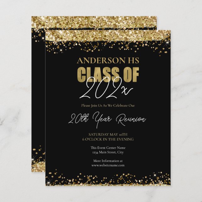 Class Reunion Black and Gold Glitter Events (Front/Back)