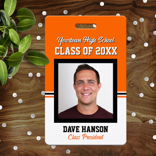 Class Reunion Black and Orange Photo ID Badge