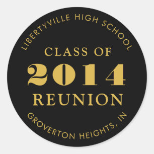 Class Reunion Black Gold or Custom Colour Classic Round Sticker