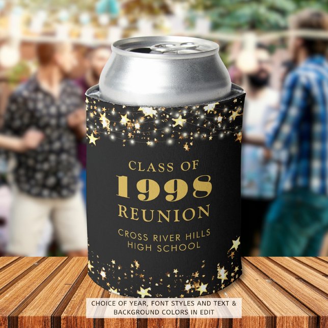 Class Reunion Black Gold Stars Personalised Can Cooler (Creator Uploaded)