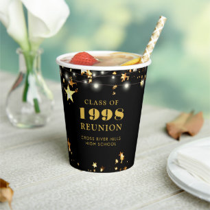 Class Reunion Black Gold Stars Personalised Paper Cups