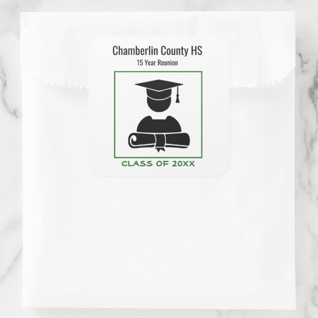 Class Reunion Black Green Custom Designed Square Sticker (Bag)
