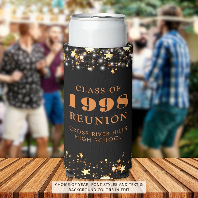 Class Reunion Black Orange Stars Personalised Seltzer Can Cooler (Creator Uploaded)