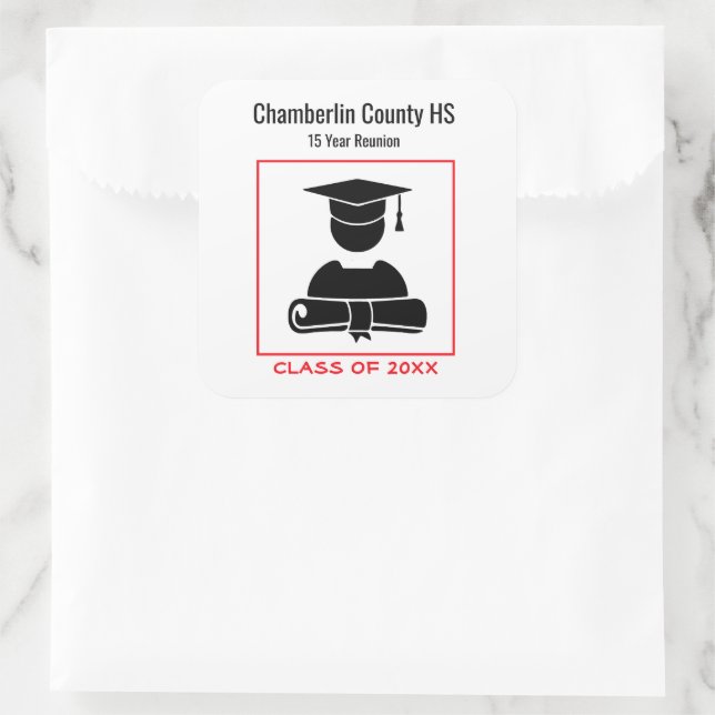 Class Reunion Black Red Custom Designed Square Sticker (Bag)