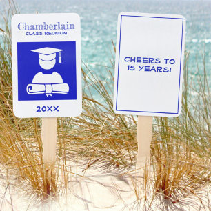 Class Reunion Blue White Custom Hand Fan