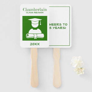 Class Reunion Elegant Green White Custom Hand Fan