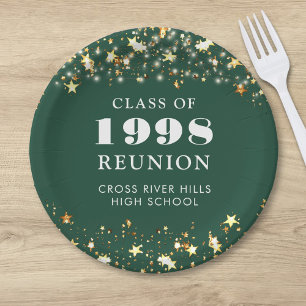 Class Reunion Gold Stars Green Personalised Paper Plate