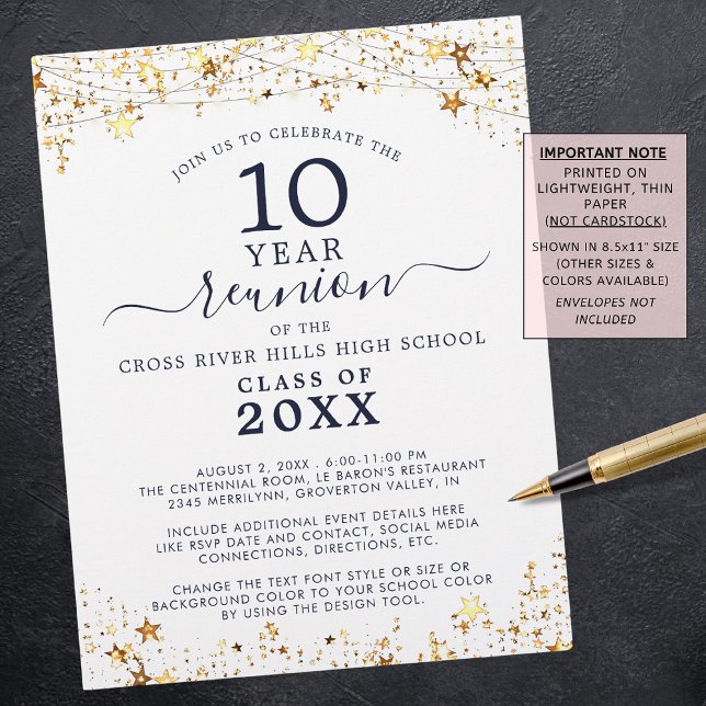 Class Reunion Gold Stars Navy Blue Invitation  Flyer (Creator Uploaded)