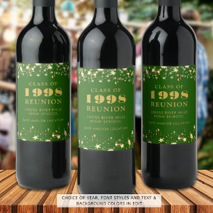 Class Reunion Green Gold Stars Personalised Wine Label