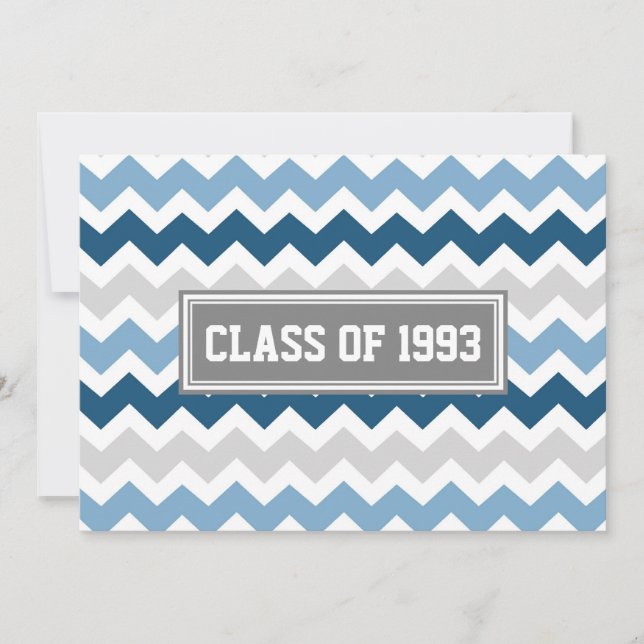Class Reunion Invitations Grey Blue Chevron (Front)