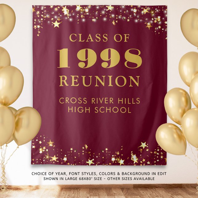 Class Reunion Maroon Gold Photo Booth Backdrop Tapestry (Creator Uploaded)