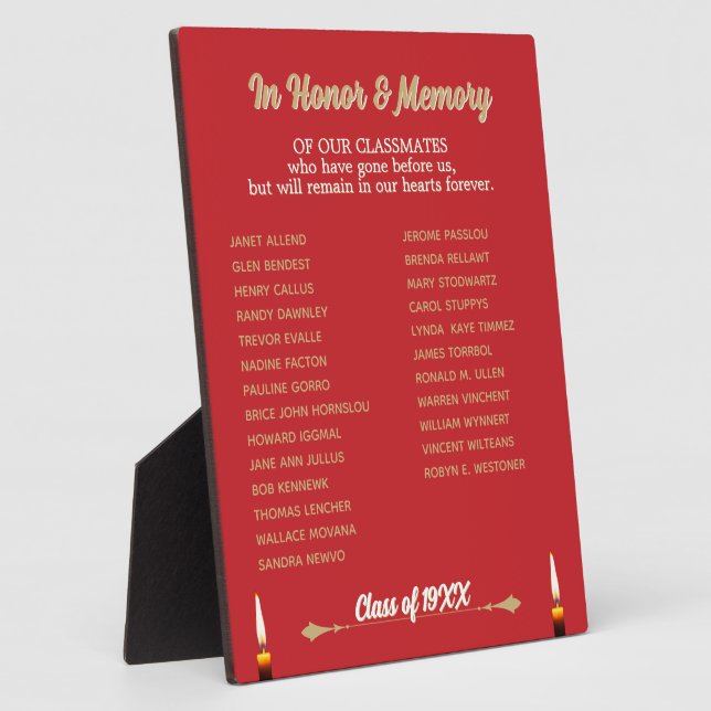 Class Reunion Memorial Tribute tabletop Plaque (Side)