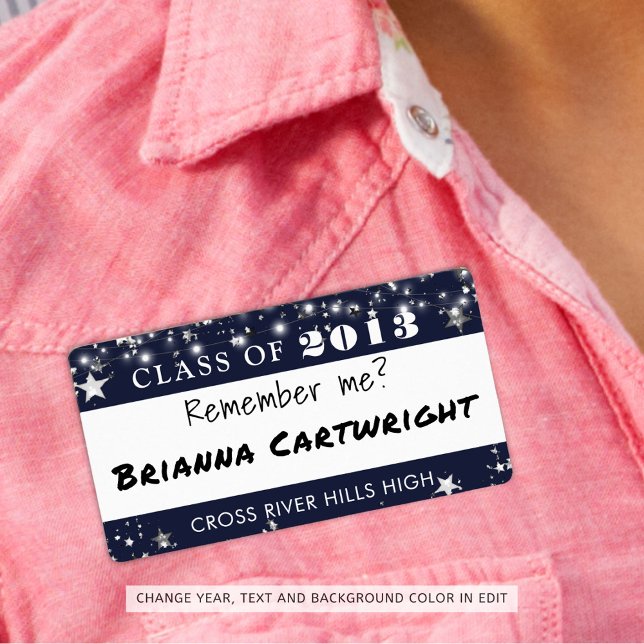 Class Reunion Navy Blue Silver Name Tag (Creator Uploaded)