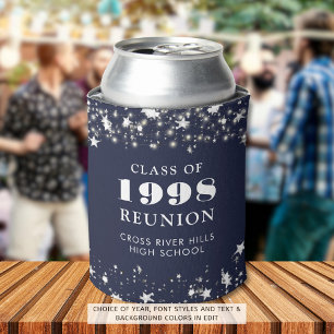 Class Reunion Navy Blue Silver Stars Personalised Can Cooler