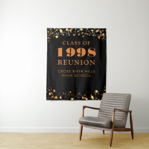 Class Reunion Photo Booth Black Orange Backdrop Tapestry