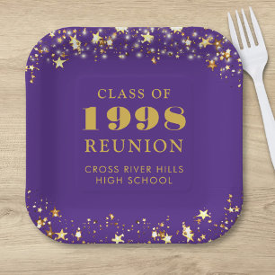 Class Reunion Purple Gold Stars Personalised Paper Plate