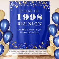 Class Reunion Royal Blue Gold Stars Backdrop