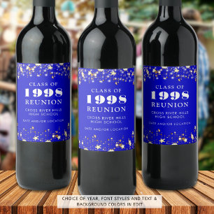 Class Reunion Royal Blue Gold Stars Personalised Wine Label