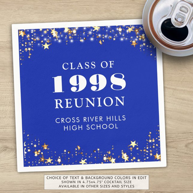 Class Reunion Royal Blue Gold White Personalised Napkin (Creator Uploaded)