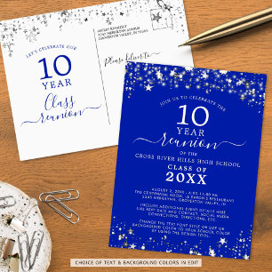 Class Reunion Royal Blue Stars Lights Any Year Postcard