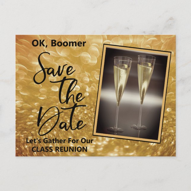 Class Reunion Save The Date Baby Boomer Champagne Announcement Postcard (Front)