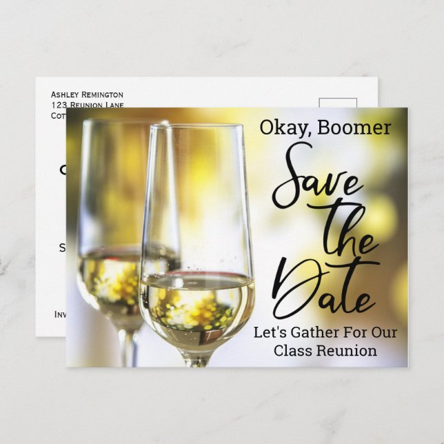 Class Reunion Save The Date Baby Boomer Champagne Announcement Postcard (Front/Back)