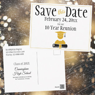 Class Reunion Save The Date Minimalist Black Gold Postcard