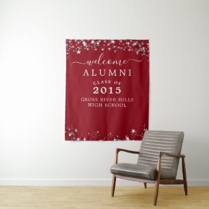 Class Reunion Welcome Alumni Red Silver Stars Tapestry