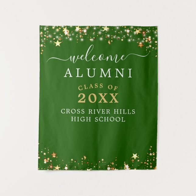 Class Reunion Welcome Green Gold Stars Tapestry (Front)