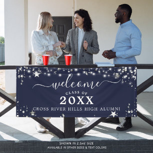 Class Reunion Welcome Navy Blue Silver Stars Banner