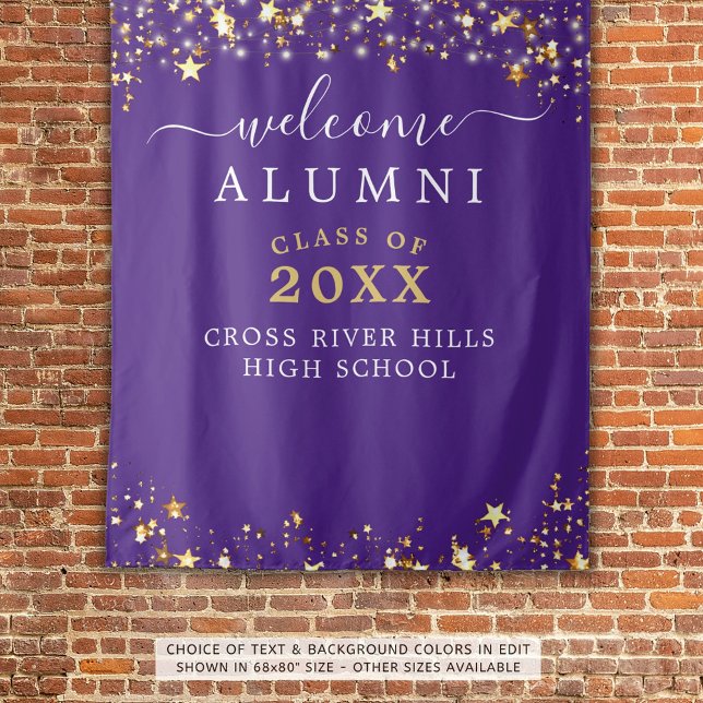 Class Reunion Welcome Purple Gold Stars Tapestry (Creator Uploaded)