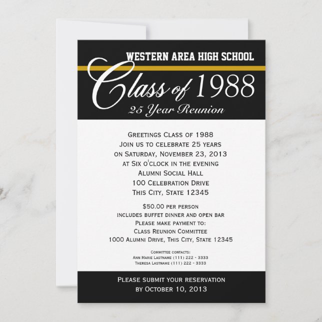 Class Reunion with Colour Accent Invitation (Front)