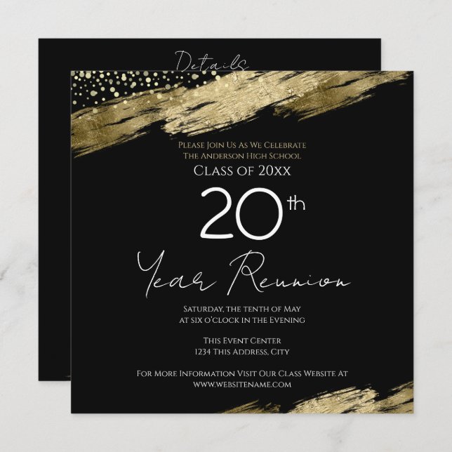 Class Reunion With Details Gold Black Invitation (Front/Back)