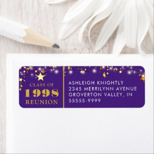 Class Reunion Year Purple Gold Stars Return Address Label