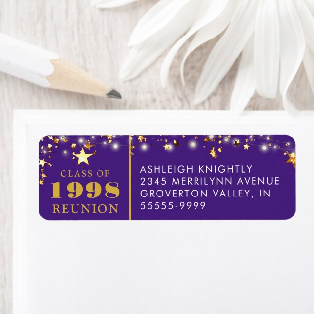 Class Reunion Year Purple Gold Stars Return Address Label (Insitu)