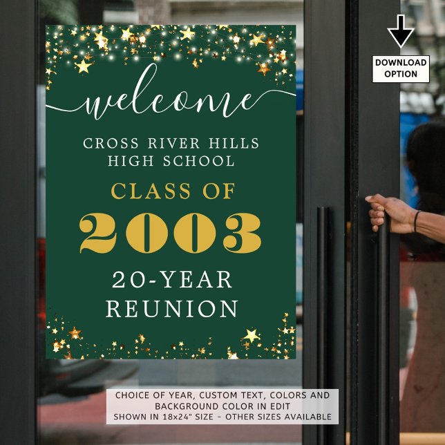 Class Reunion Year Welcome Dark Green Gold Stars Poster (Creator Uploaded)